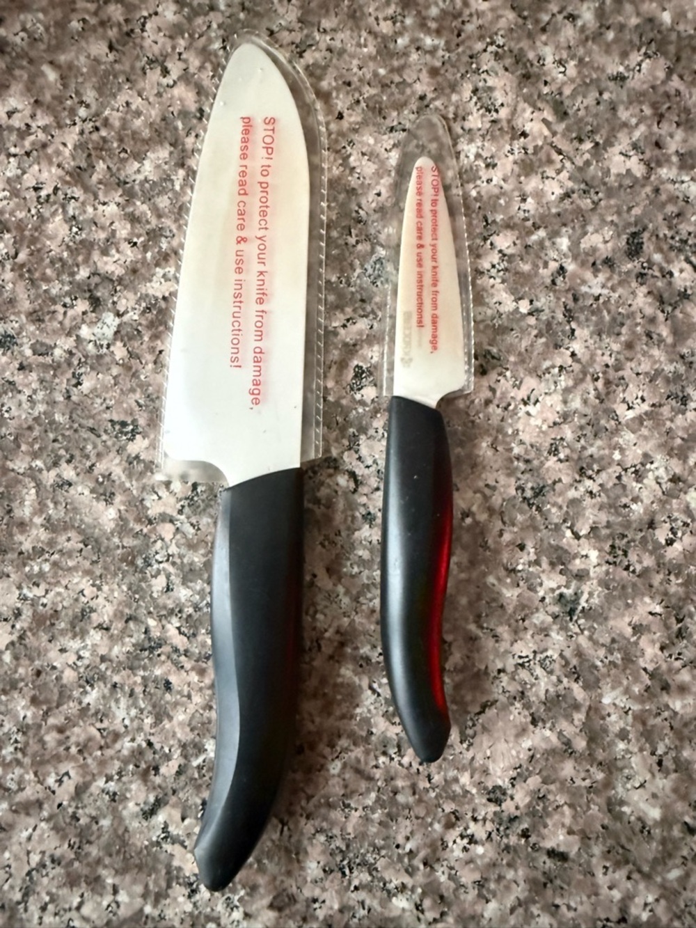 Kyocera Advanced Ceramic Knife Set Chef + Paring Knife Black Handles w/ Guards